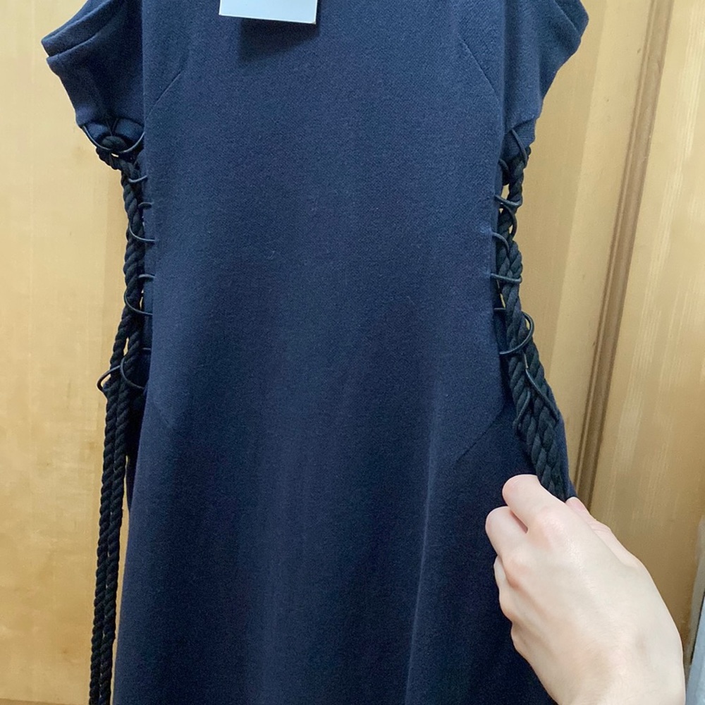 NWT NISSE Elbise Dragon maxi slit tank Dress side lace cutout ropes Navy Blue - Picture 14 of 17